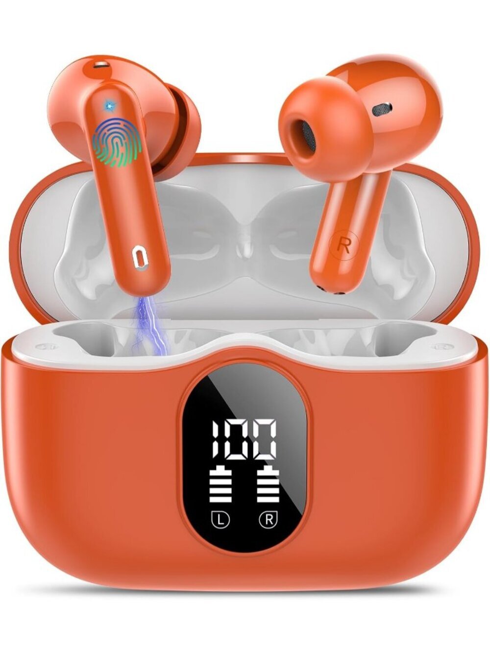 Wireless Orange Bass Stereo Noise Cancelling 36H Playtime Bluetooth 5.3 Earbud